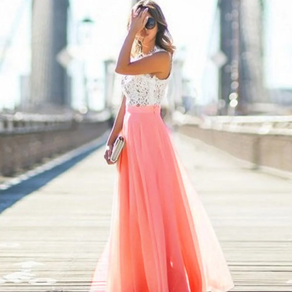 Юбки женские шифоновые стрейч с высокой талией макси платье расклешенное плиссированное платье с коротким и широким подолом длинная юбка falda larga mujer Прямая поставка# BY30