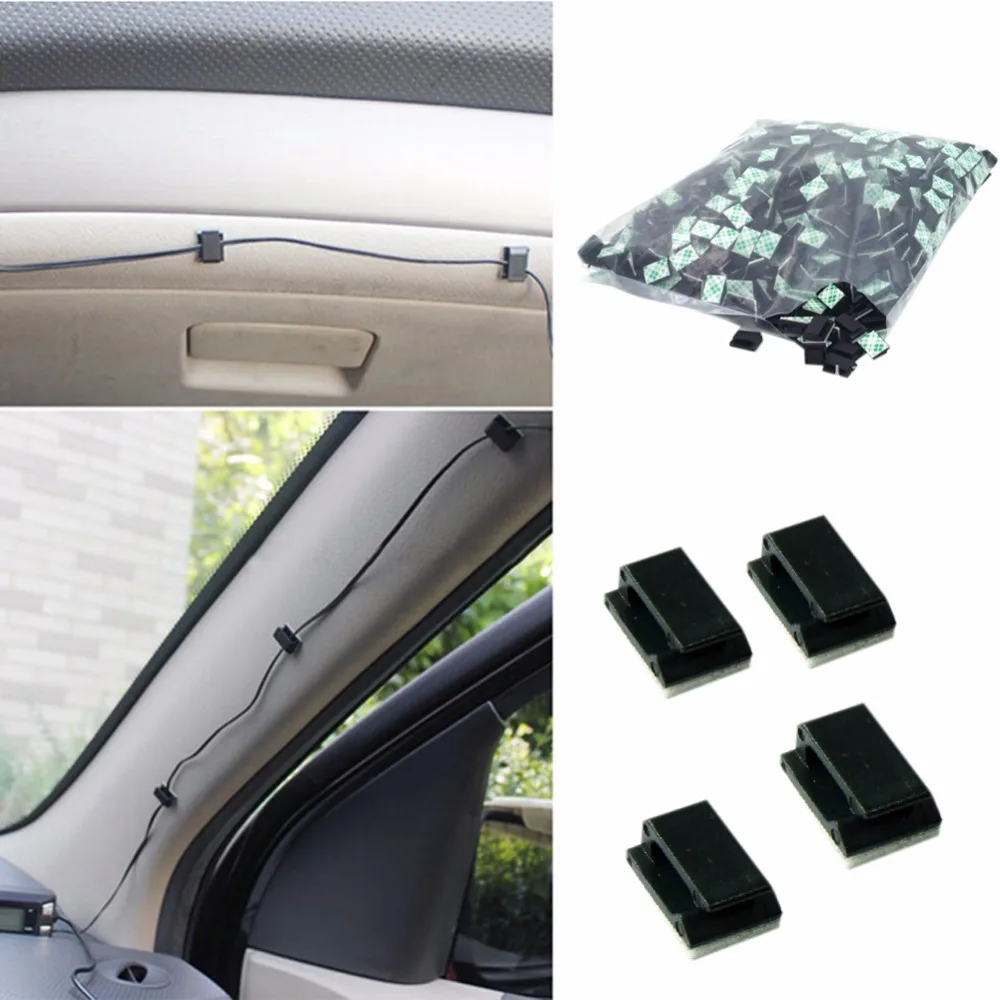 

Useful 100Pcs/lot Wire Clip Black Car Tie Rectangle Cable Holder Mount Clamp Adhesive