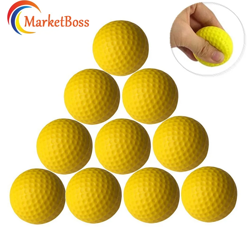 10pcs/Pack PU Yellow Golf Balls Soft Foam Indoor Training Aids For Children and Golf Beginners