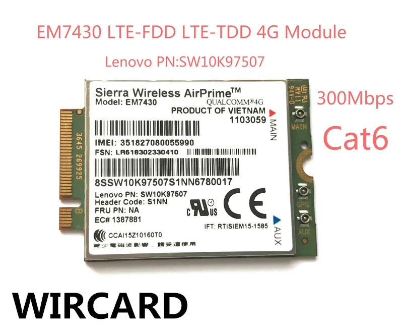 Cartão para Thinkpad 4g Wcdma Módulo Gnss X270 x1 Carbono 5th Gen 20hq 20hr Yoga Tablet 2 Em7430 Fdd - Tdd Lte 1 EM7430 FDD TDD LTE 4G WCDMA Módulo
