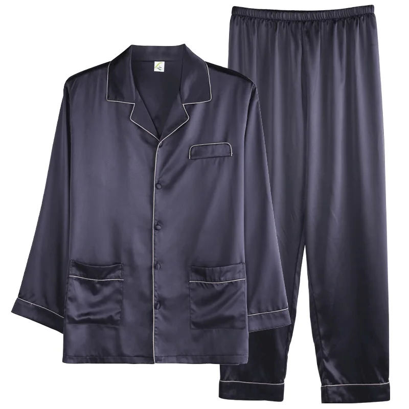 Роскошные мужские летние шелковые простые пижамные комплекты, атласный кардиган, одежда для сна, пижамы, мужские пижамы, домашняя пижама, домашняя одежда - Цвет: 98341 Dark blue