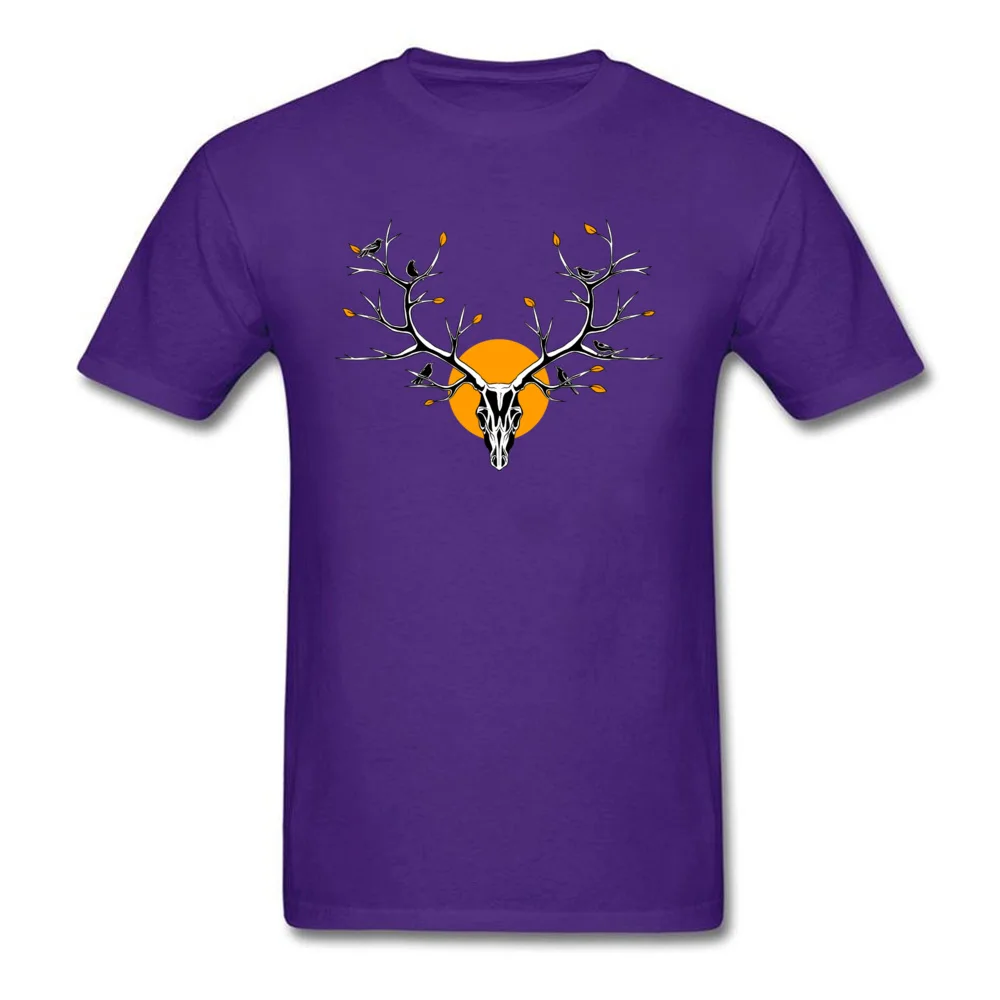 Deer Skull 100% Cotton Fabric Casual Tops & Tees Retro Short Sleeve Mens T Shirt Street VALENTINE DAY Clothing Shirt Round Neck Deer Skull purple