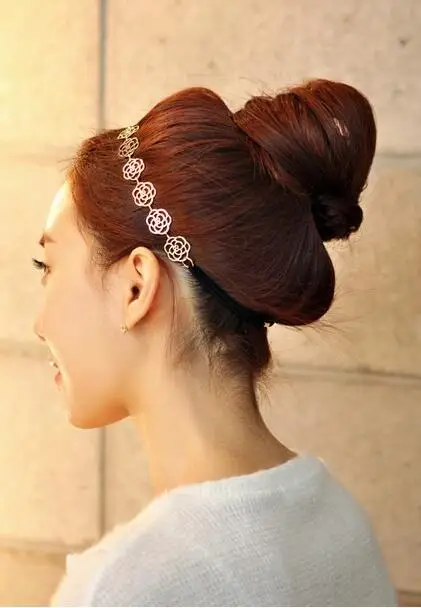 

Hot Women High-quality Gold-plated Hollow Rose Ms. Headband Headdress Flower Dish Hair Ribbon Free Shipping