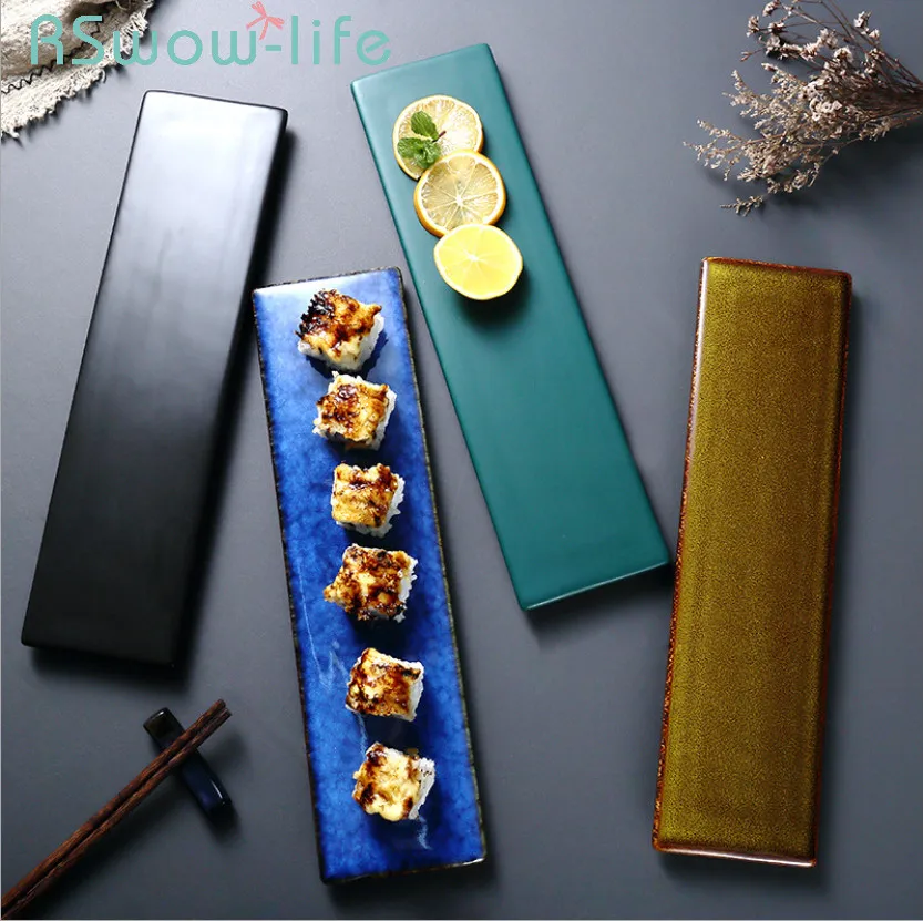 

Restaurant Supplies Rectangular Ceramic Plate Long Sushi Plate Pastry Baking Board Serving Platter For Kitchen Supplies