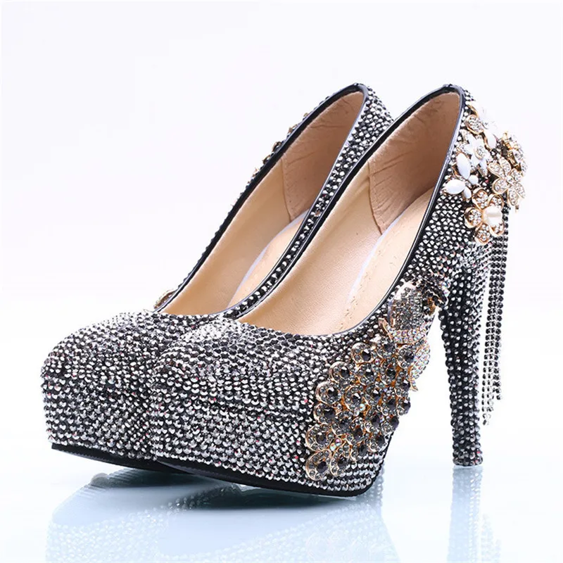 Strass Taille Haute Personnalisé Mariée Décorer Étincelle Noir 8cm Ronde Bling Tête Ab Mariage Chaussures 11cm 14cm Fait Main Grande De Paon Cristal 5cm Talon IqwPpIOA0