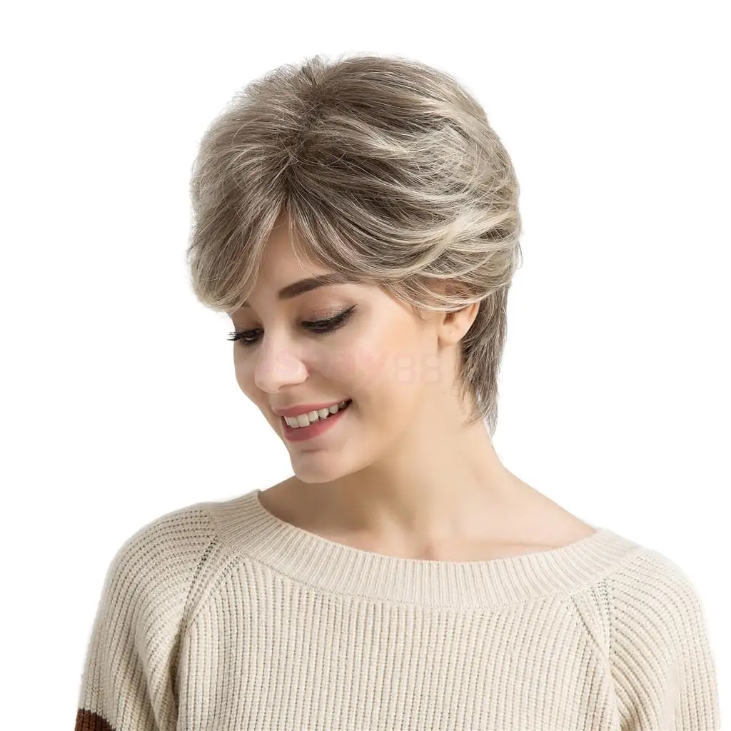 

Fashion Natural Real Human Hair Wig Women Fluffy Short Straight Full Wigs