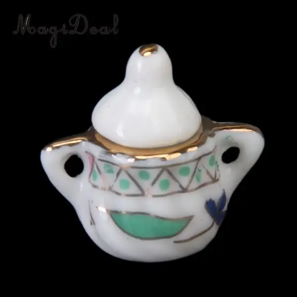 MagiDeal 15Pcs 1/12 Scale Dollhouse Miniature Dining Ware Porcelain Tea Set Plate Floral Print for Home Office Coffee Decor Gift