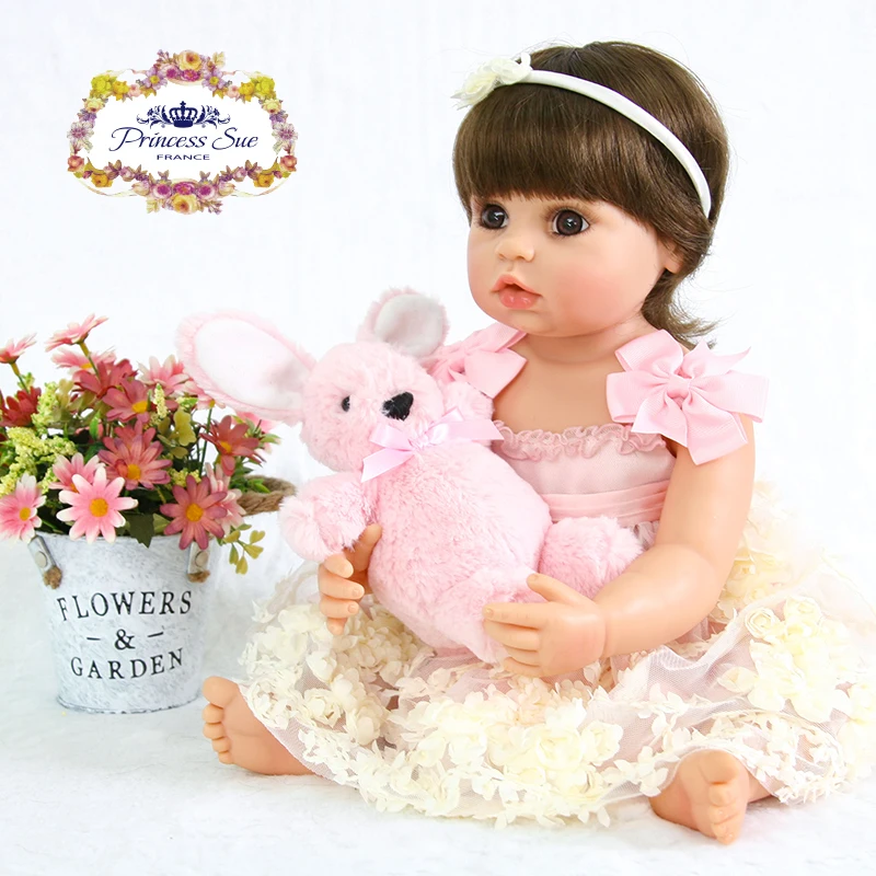 

Silicone Reborn Babies Full Body 22 inch New Design Bathed Luxury Pink Princess Dress Doll Girls Toy Gifts Baby Reborn Realista