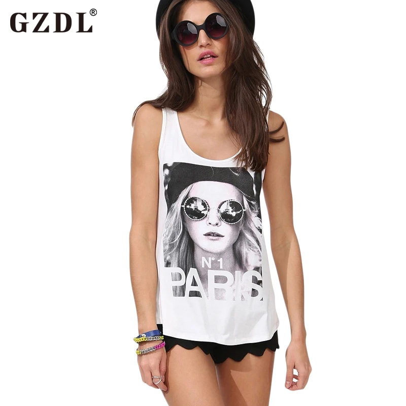 GZDL Summer Punk Women Fashion Sleeveless Girls Print Rock Tops Vest
