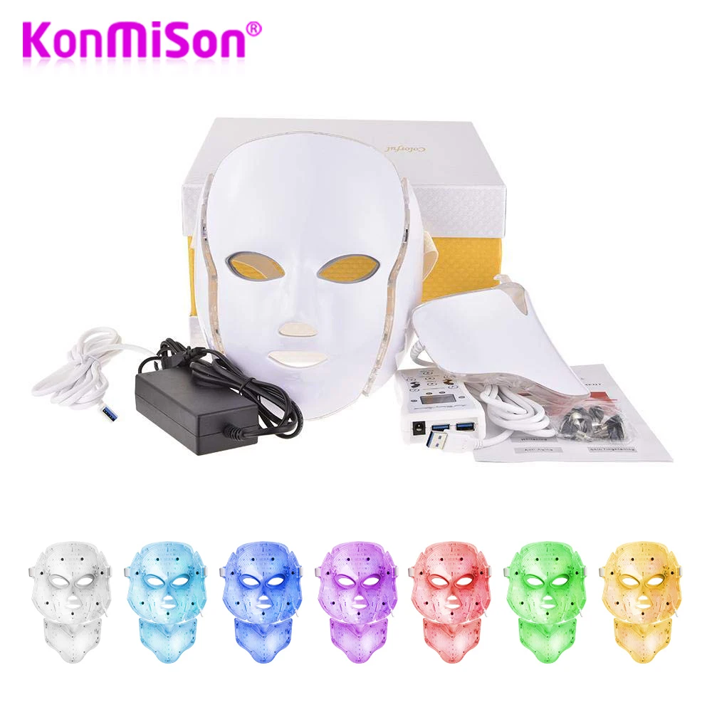 

7Color LED Photon Facial Neck Mask EMS Microcurrent Machine Therapy Skin Rejuvenation Wrinkle Removal Face Neck Beauty LED Mask