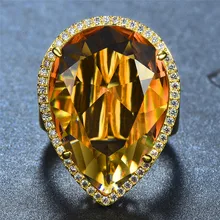Luxury Male Female Big Crystal Zircon Stone Ring Yellow Gold Color Wedding Jewelry Promise Engagement Rings For Men Women meaeguet gold color luxury paved crystal engagement ring for women stainless steel big statement ring jewelry bague femme