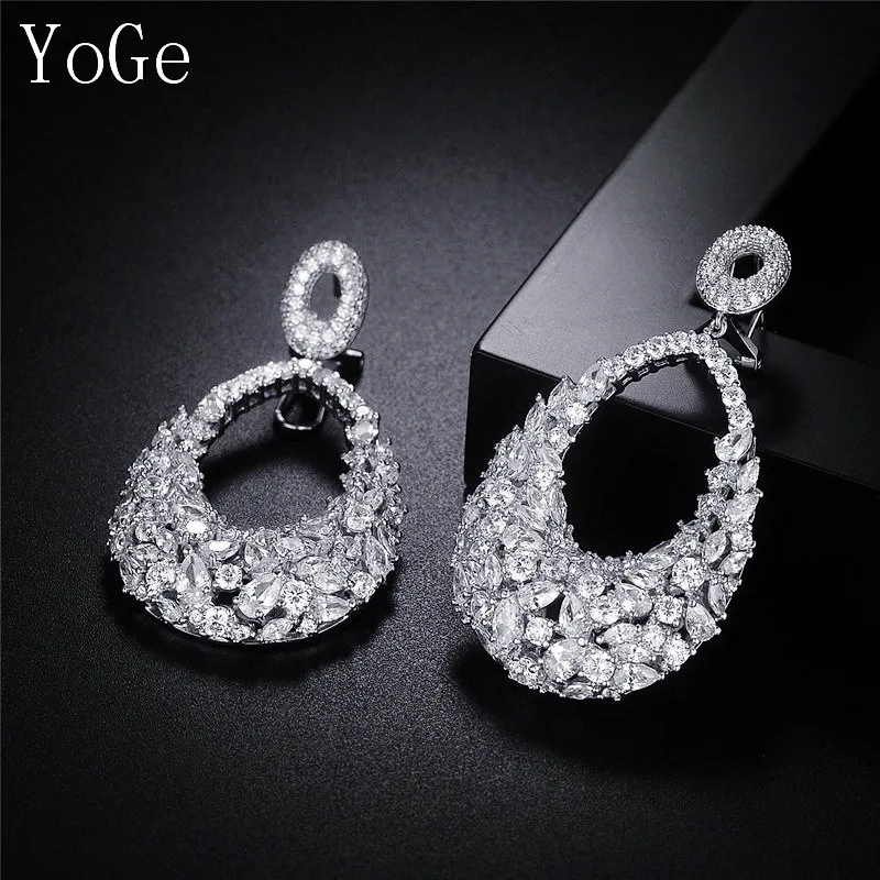 

YoGe statement jewellery, E9328C Fashion AAA CZ waterdrop shaped fancy stones earrings ,gorgeous women's accessaries