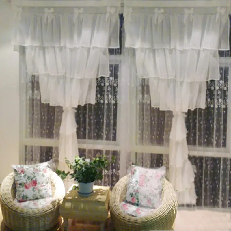 2 unids 150x220 cm gasa cortinas de lujo cortina dormitorio cortinas de ventana para sala de estar decorativa capas de pastel arco dulce