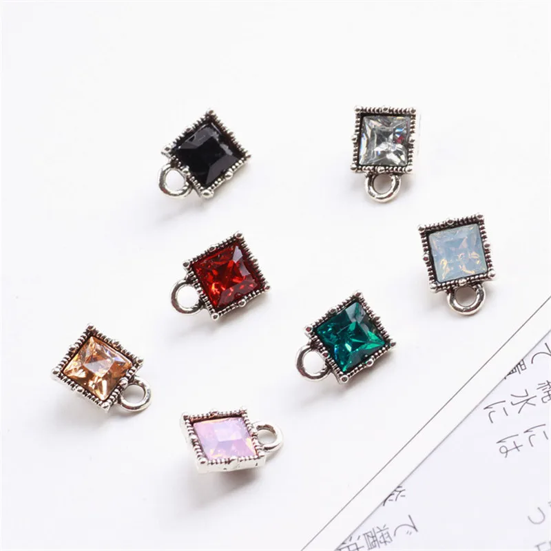 

Free Shipping 7PCs Vintage Style Crystal Rhinestone Square Jewelry DIY Charms Girls Women DIY Ornament Accessories Pendant Charm