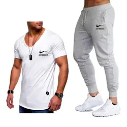 Модные для мужчин футболка наборы для ухода за кожей летний Лидер продаж Фитнес хлопок удобные с короткими рукавами + брюки брендовая