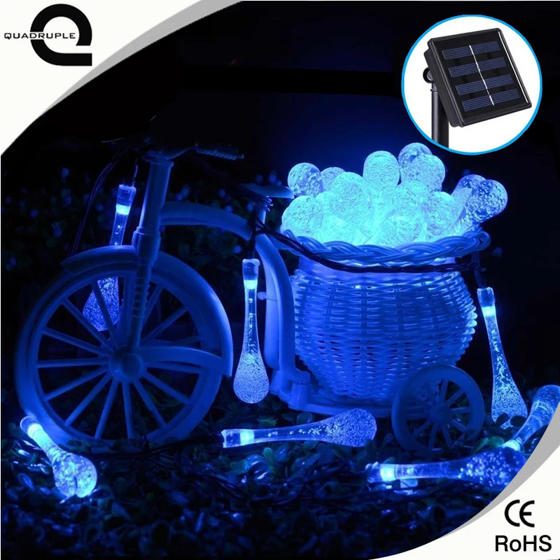 

Quadurple Hot Sale Water Drop Solar Powered String Lights 20 LED Fairy Light for Outdoor Garlands or Wedding Party Decation