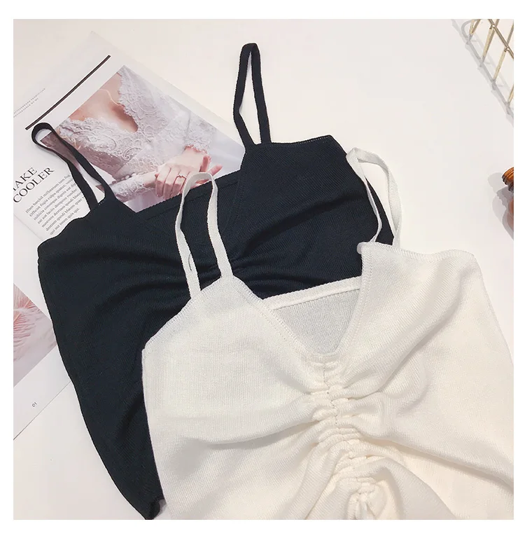Хлопковое шоу тонкий вязаный модный Camis стиль ленты короткая ткань сплошной сексуальный и клубный