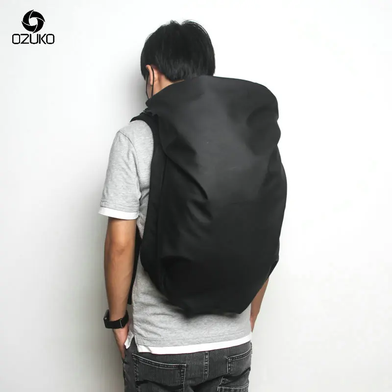  OZUKO Black Laptop Backpack Large Capacity Waterproof Casual Men Daypack Fashion Unisex Women backp