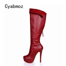 Cyabmoz до колена на платформе зимние сапоги на высоком каблуке Женская обувь на молнии женские свадебные модельные туфли Zapatillas Сапоги; женская обувь