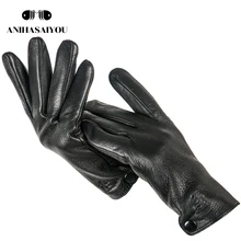 Мужские зимние перчатки из оленьей кожи, простые перчатки для мужчин, прочные Мужские кожаные перчатки, зимние настоящие мужские кожаные перчатки-740