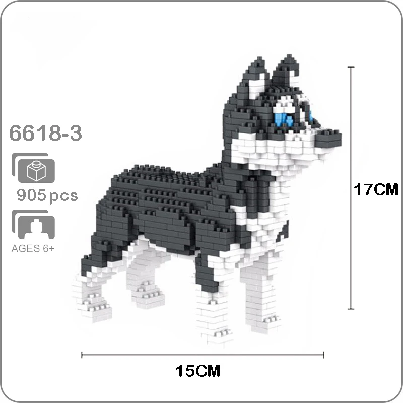 Строительные блоки Собака Тедди Шнауцер такса Хаски корги колли 3D модель животного алмаз мини игрушка - Цвет: Husky