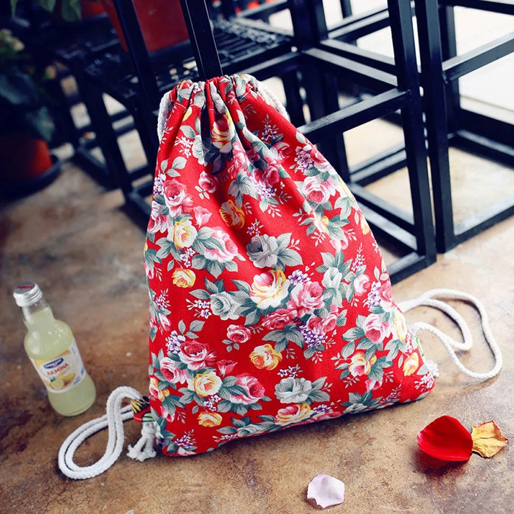 

Bag Ladies Floral CanvasBackpack 2017 New Fashion Women Backpacks 3D Printing Bags Drawstring Bag For Men Free shipping