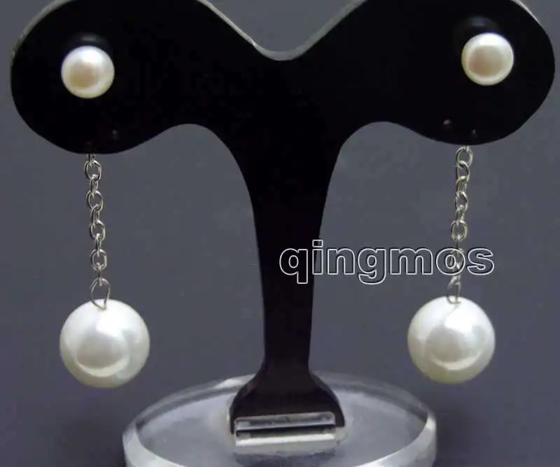

White 7-8mm Flat Round Natural Pearl and 12mm sea shell pearl Earring-ear564 Wholesale/retail Free shipping