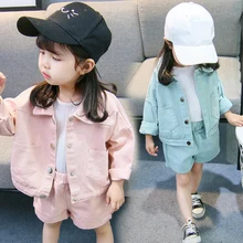 Комплект весенней одежды для маленьких девочек; свободная верхняя одежда; костюм для новорожденных; Одежда для маленьких девочек; комплект детской однотонной куртки и шорт