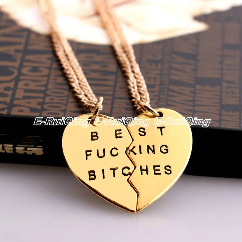 *UK* Gold 'Best Bitches' 3 Piece Heart Pendant Necklace Friends Forever