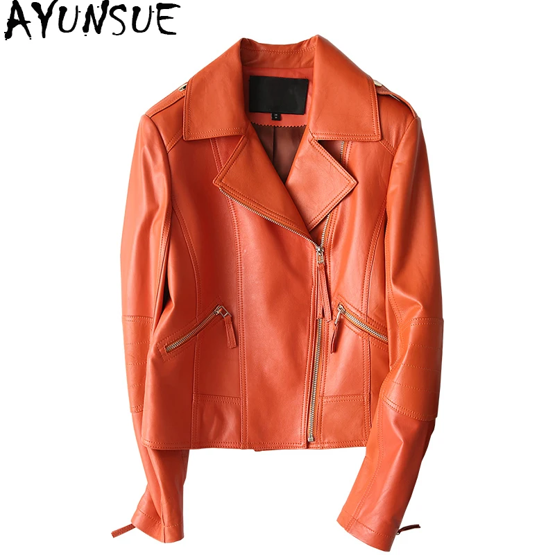 AYUNSUE/куртка из натуральной кожи; женская короткая куртка из овечьей кожи; сезон весна-осень; chaqueta mujer; ZJZ007