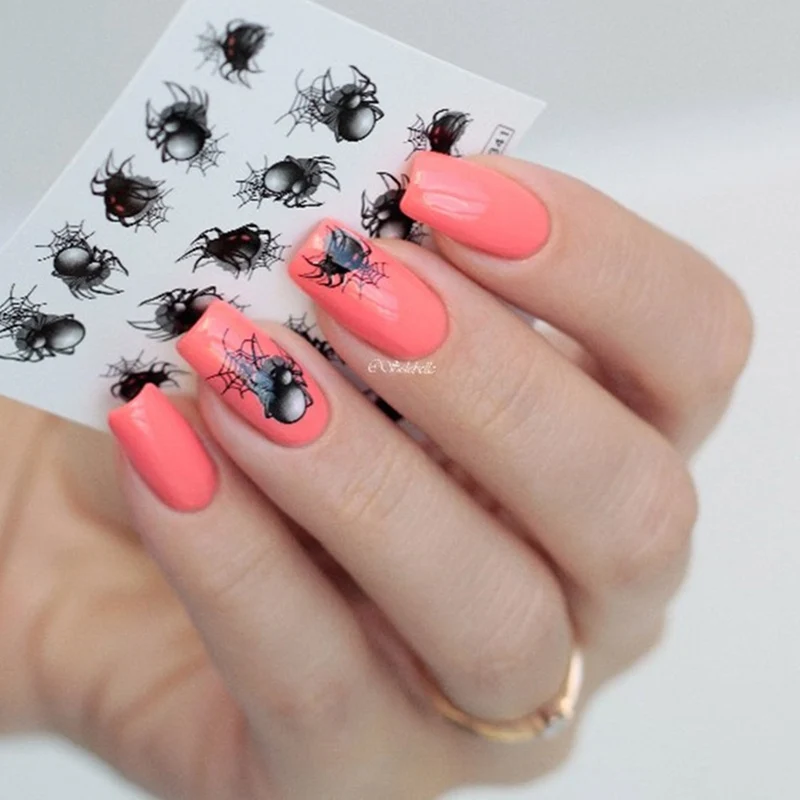 

1 Pcs Hot Sale Halloween style Spider Water Transfer Nail Art Stickers Manicure Decoration Nails Wraps Decals Styling Tools