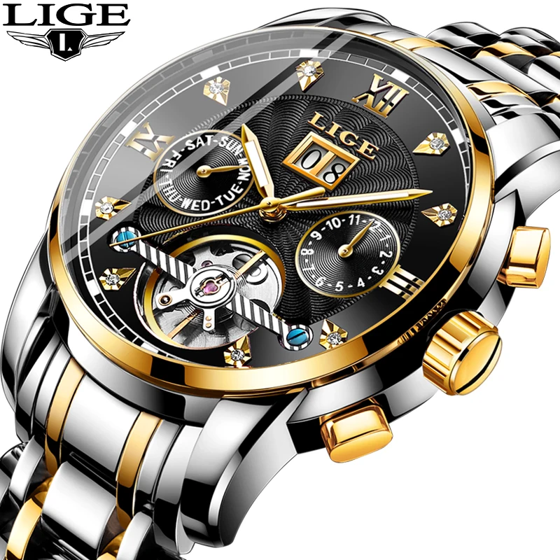 2019Business Clock Mens Watches Luxury Brand Top LIGE Tourbillon Sport Mechanical Watch Men Fashion Automatic Watch Reloj Hombre