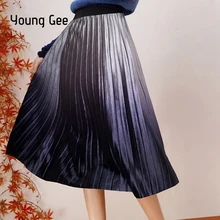 Young Gee Chic женские плиссированные юбки градиентные фиолетовые бархатные юбки с эластичной талией весна-лето юбка миди из тюля