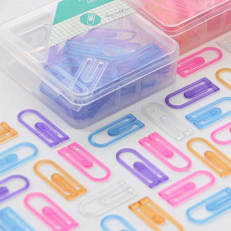 

60pcs/lot ABS Small Mini Paper Clips Kawaii Stationery Candy Color Clear Binder Clips Photos Tickets Notes Letter Paper Clip