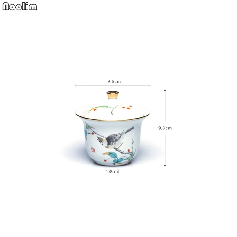 NOOLIM Цзиндэчжэнь, антикварная чайная тарелка, ручная роспись, рисунок птицы, чайная чашка с крышкой, керамическая эмаль, кунг-фу, чайный сервиз, чайная церемония