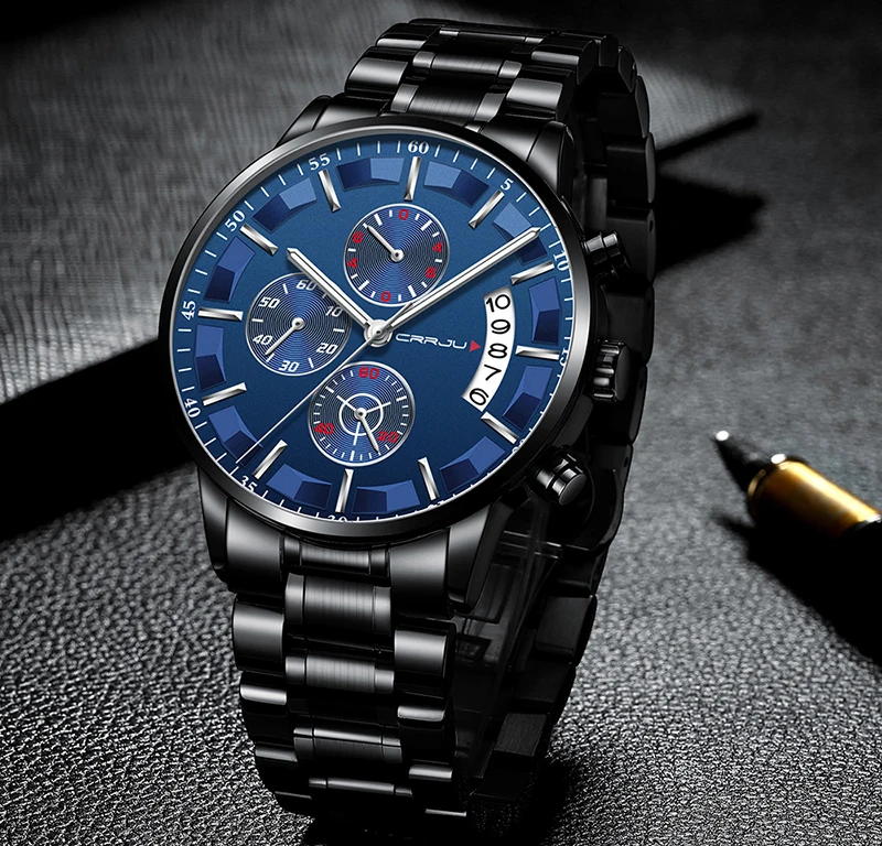 Relogio Masculino 2019 Mens Watches Top Brand Luxury Crrju New Fashion Business Chronograph Black Male Wristwatch Men Watch 2019 (13)