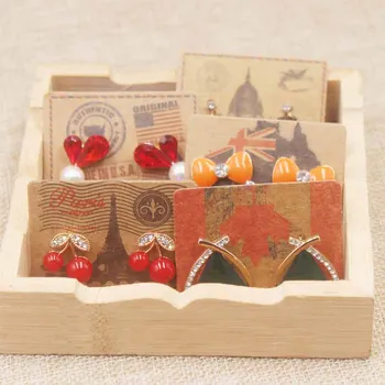 

5*3.5cm Vintage kraft Maple stud earring display tag card UK/USA/CA/FRANCE country signal jewelry earring tag card 100pc/lot