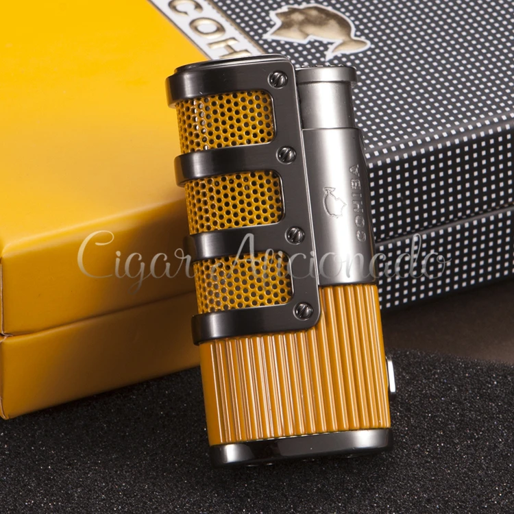 COHIBA Gridding Stripes Style Turbo Lighter Pocket Butane Gas Windproof Triple Torch Jet Flame Cigar Cigarette W/ Punch | Дом и сад