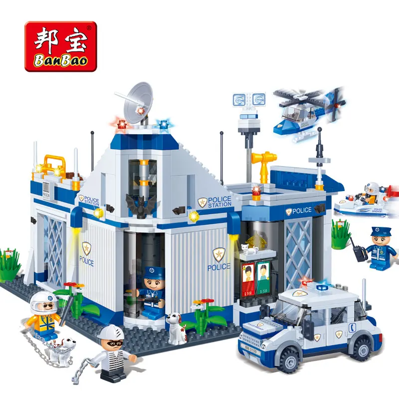 

BanBao Police Station Jeep Helicopter Educational Building Blocks Model Toy Children Kids Friend Gift Bricks 8341