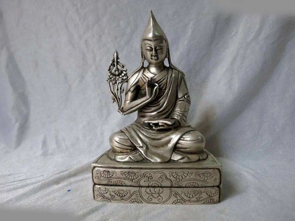 

9" China silver fine Buddhism Guru Padmasambhava buddha Sculpture Statue
