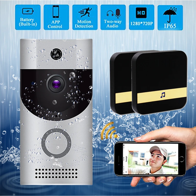 

Video Intercom Waterproof 720P HD Wireless WiFi Video Doorbell PIR Camera Night Vision Two-Way Audio Battery Doorbell Ring