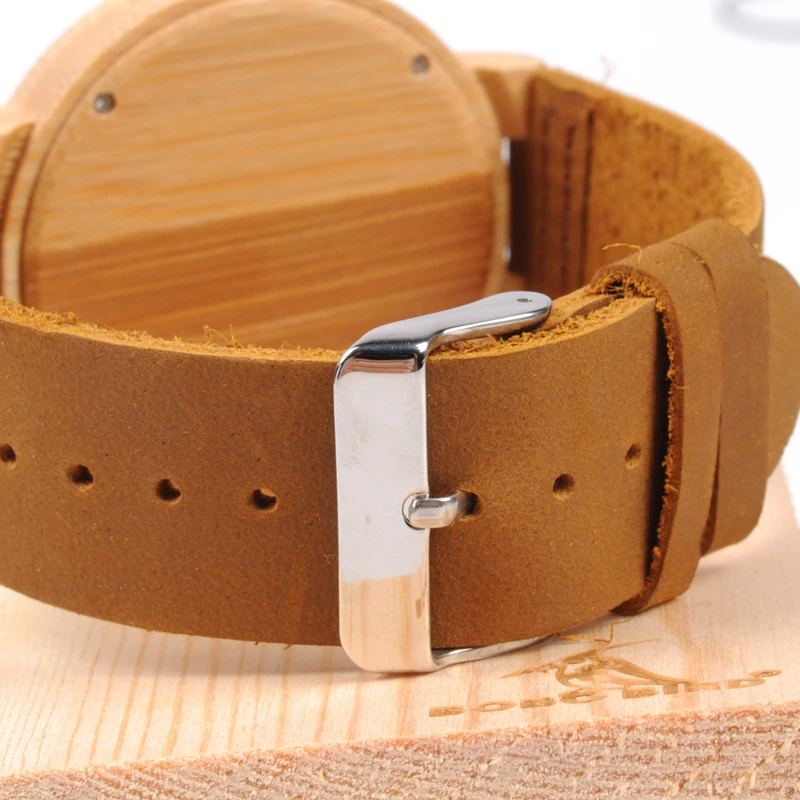 BOBO BIRD Men Watch Bamboo Watches With Real Leather Band Watch for Men in Wood Box relogio masculino Accept Logo Drop Shipping