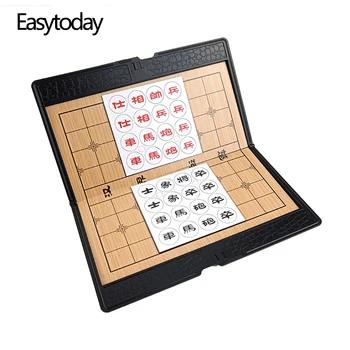 Easytoday Chinese Chess Games Set Portable Magnetic Folding Mini Chinese Chess Pocket Games Travel Essential Entertainment high quality vintage decor craft chinese antique figurines chess set miniature chess travel games draughts gifts for lovers