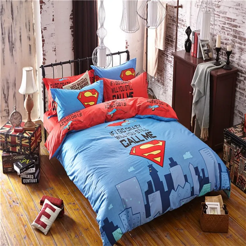 Комплект постельного белья с принтом СУПЕРМЕНА для мальчиков/детский пододеяльник с супергероями/простыня/наволочка/одеяло для близнецов