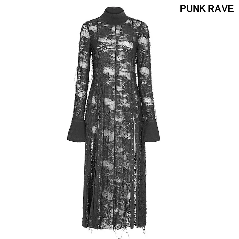 

female Gothic Retro Rope rose lace mesh Dress Formfitting Lace-up design 3D Multi Split design women Dress PUNK RAVE OPQ-200