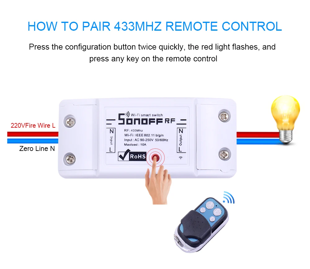 SONOFF RF умный дом автоматизация WiFi беспроводной переключатель с дистанционным управлением таймер Diy AC 90-250 V 220 V 433 mHz приложение Ewelink