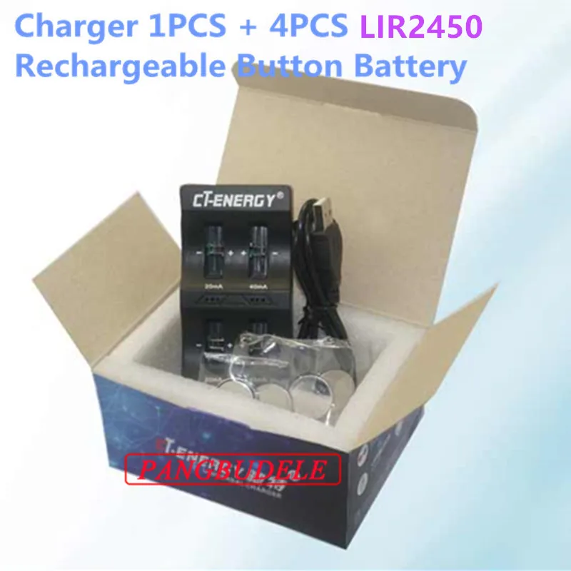 1 pces + 4 pces recarregável botão bateria lir2450 botão bateria