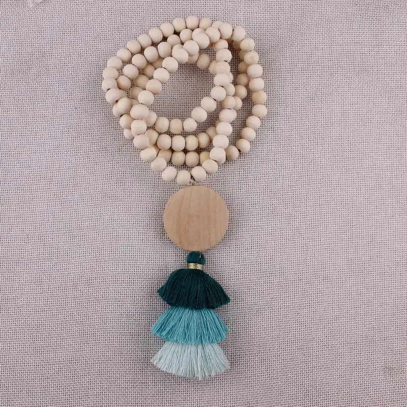 Personalized Wood Tassel Necklace 2018 New Trendy Monogram Blank Bohemian Hula Tassel Pendant Long Necklace for Women Jewelry - Image 5