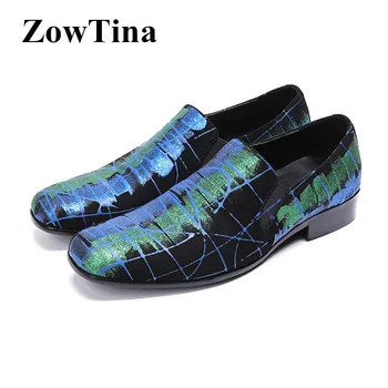 

Shiny Blue Men Slip On Casual Flats Handmade Design Loafers Shoes for Man Large Size 46 Fashion Driving Mocassin Homme Shoes
