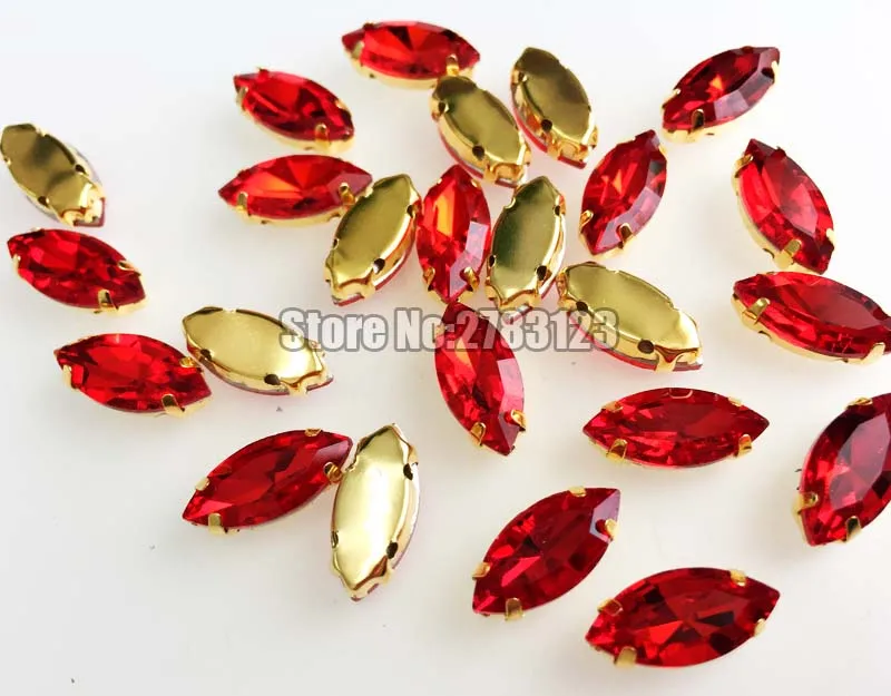 Red Gold bottom horse eye shape Glass Crystal sew on claw rhinbestones with holes Sewing On Garment DIY accessories SWMJ06